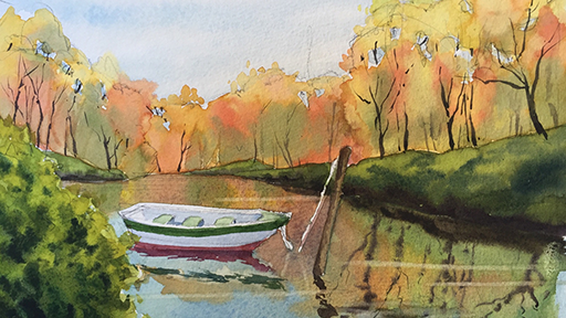 Fun Lake Scene Teaches Watercolor Techniques For Water & Reflections